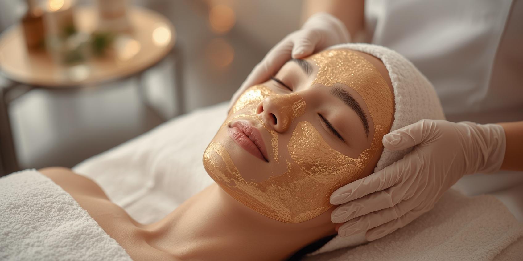 luxury facial skincare treatment in a beauty spa cosmetologist applying facial mask to a relaxed woman